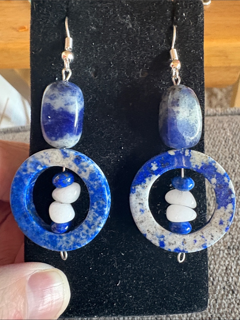 Hand Crafted Lapis Lazuli Stone Circle Drop Earrings